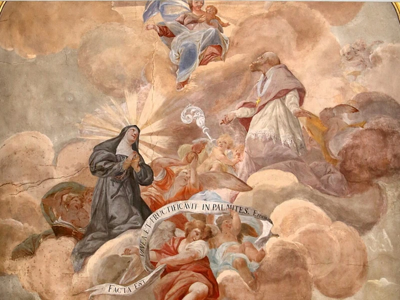 1668-Giuseppe Tonelli - Madonna col bambino in gloria adorata dai ss. Francesco di Sales e Giovanna Francesca de Chantal - Chiesa di san Francesco di Sales